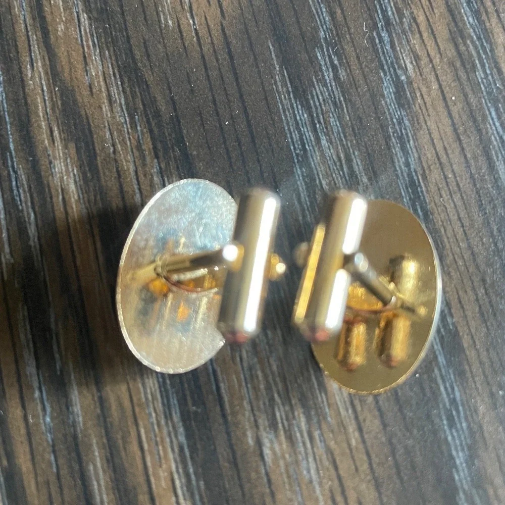Vintage Gold Tone Cufflinks‎ Oval Tiger Eye Stone Elegant Mens Jewelry